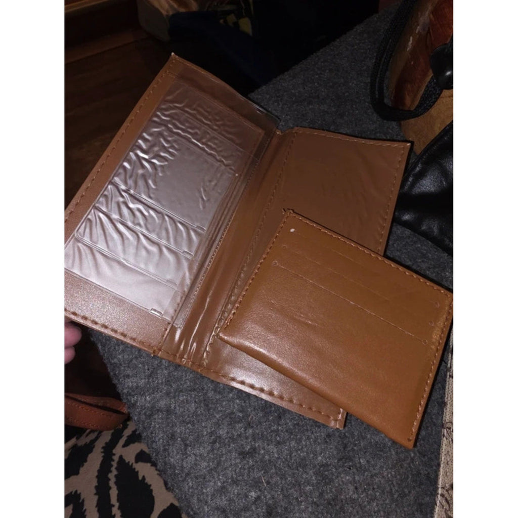 4 Pc Black Leather Crossbody Bag Checkbook Covers& Card Holder Wallet Set Travel