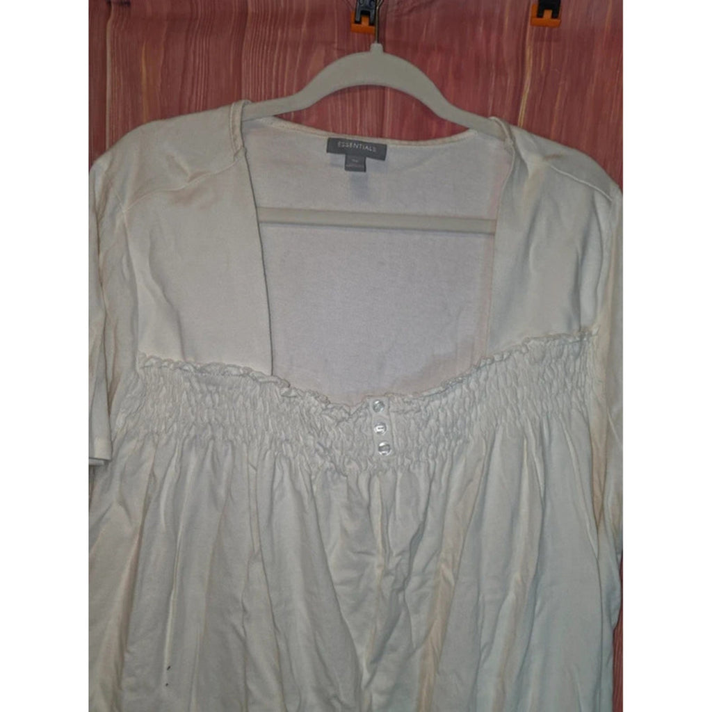 Essentials White Smocked Ruffle Square Neck Peasant Top 3X Plus Size