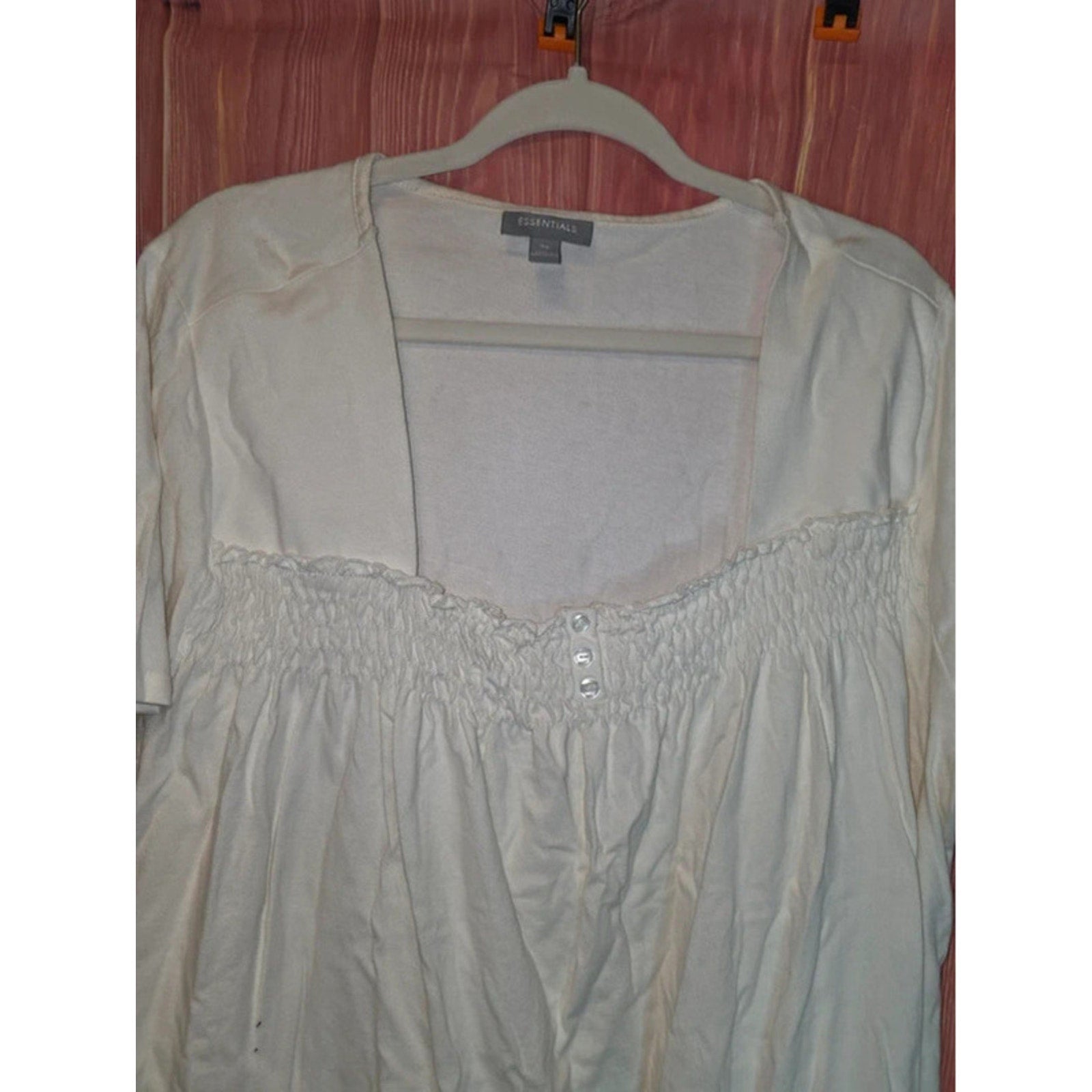 Essentials White Smocked Ruffle Square Neck Peasant Top 3X Plus Size
