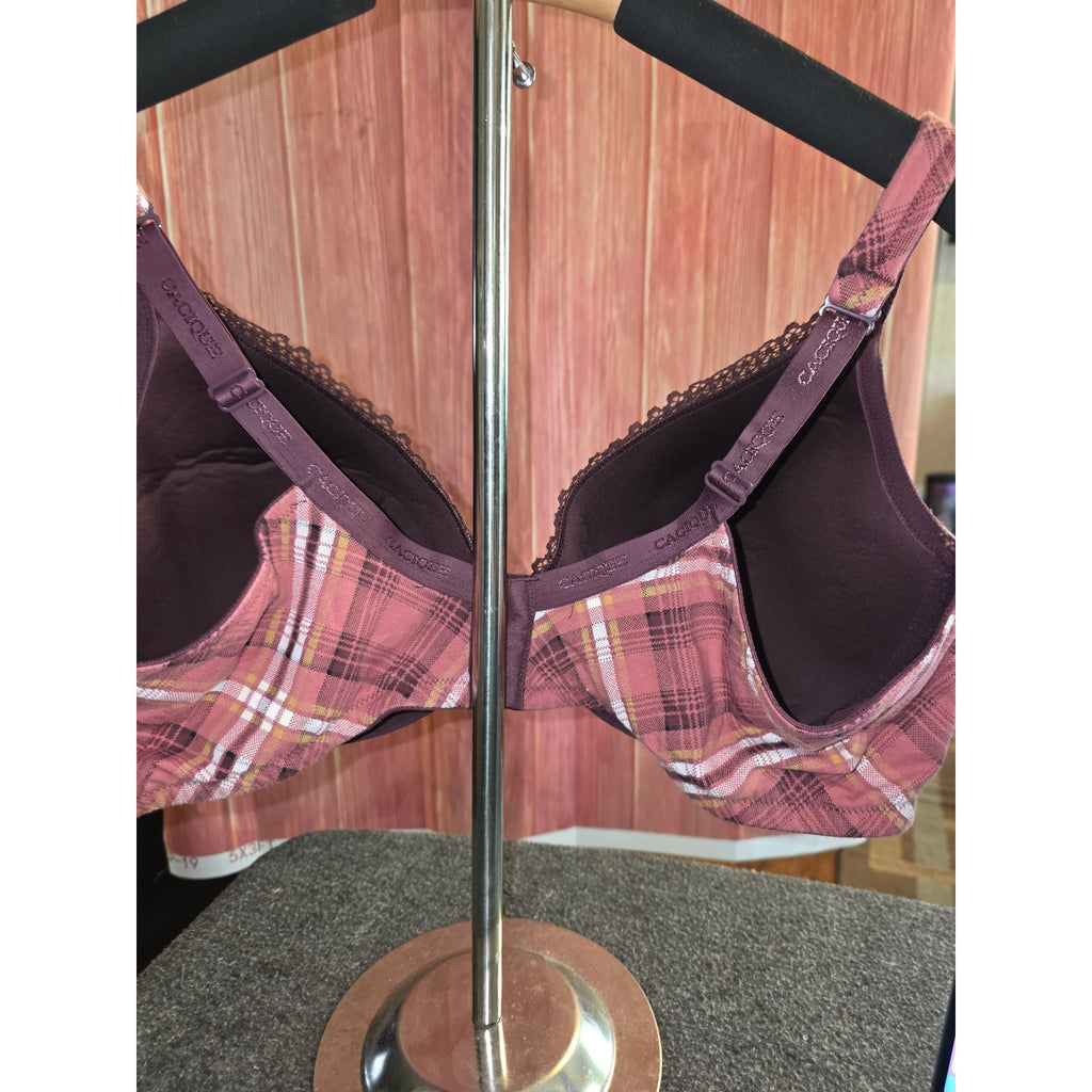 NWOT Cacique Lane Bryant Balconette Bra 46C Pink Brown Plaid Lace Underwire $65