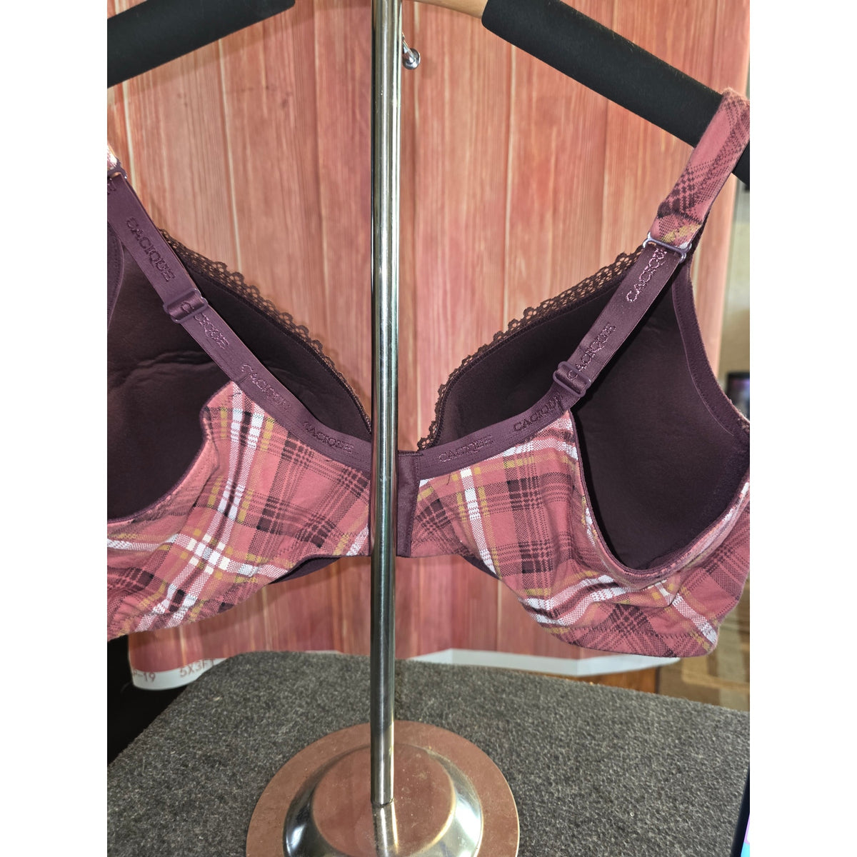 NWOT Cacique Lane Bryant Balconette Bra 46C Pink Brown Plaid Lace Underwire $65
