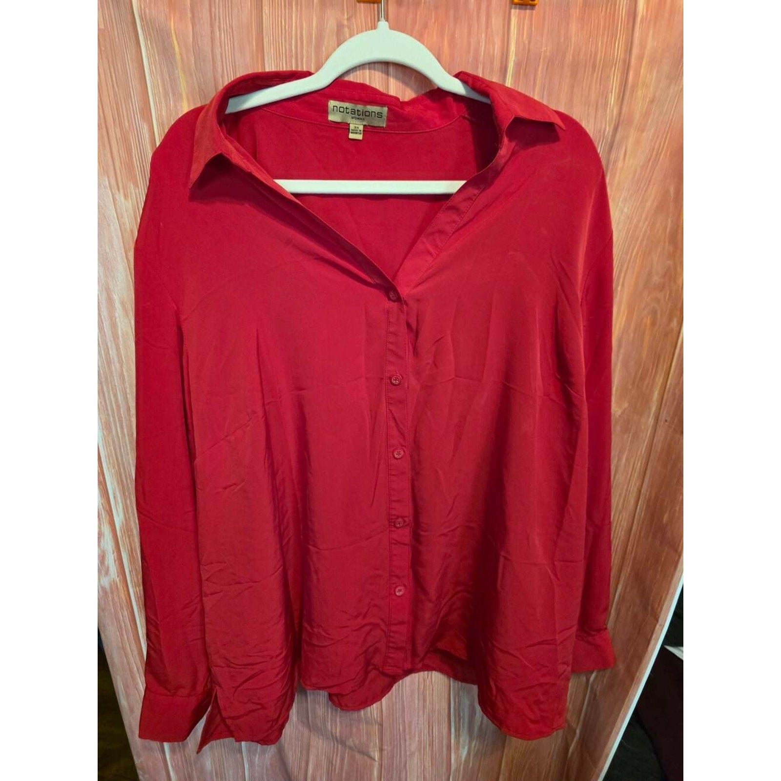 Notations Woman Red Button Down Long Sleeve Shirt Size 3X