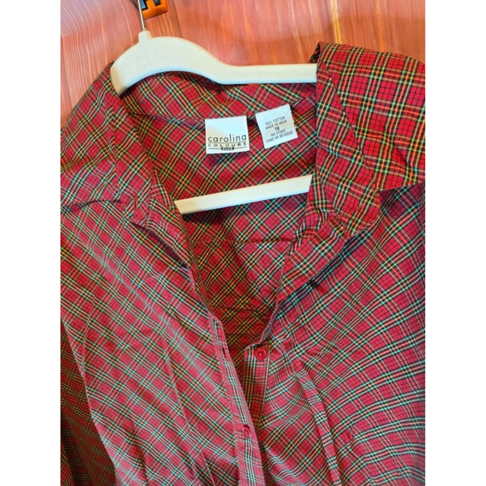Carolina Colours Plus Red Tartan Plaid Button Down Blouse 18 100% Cotton