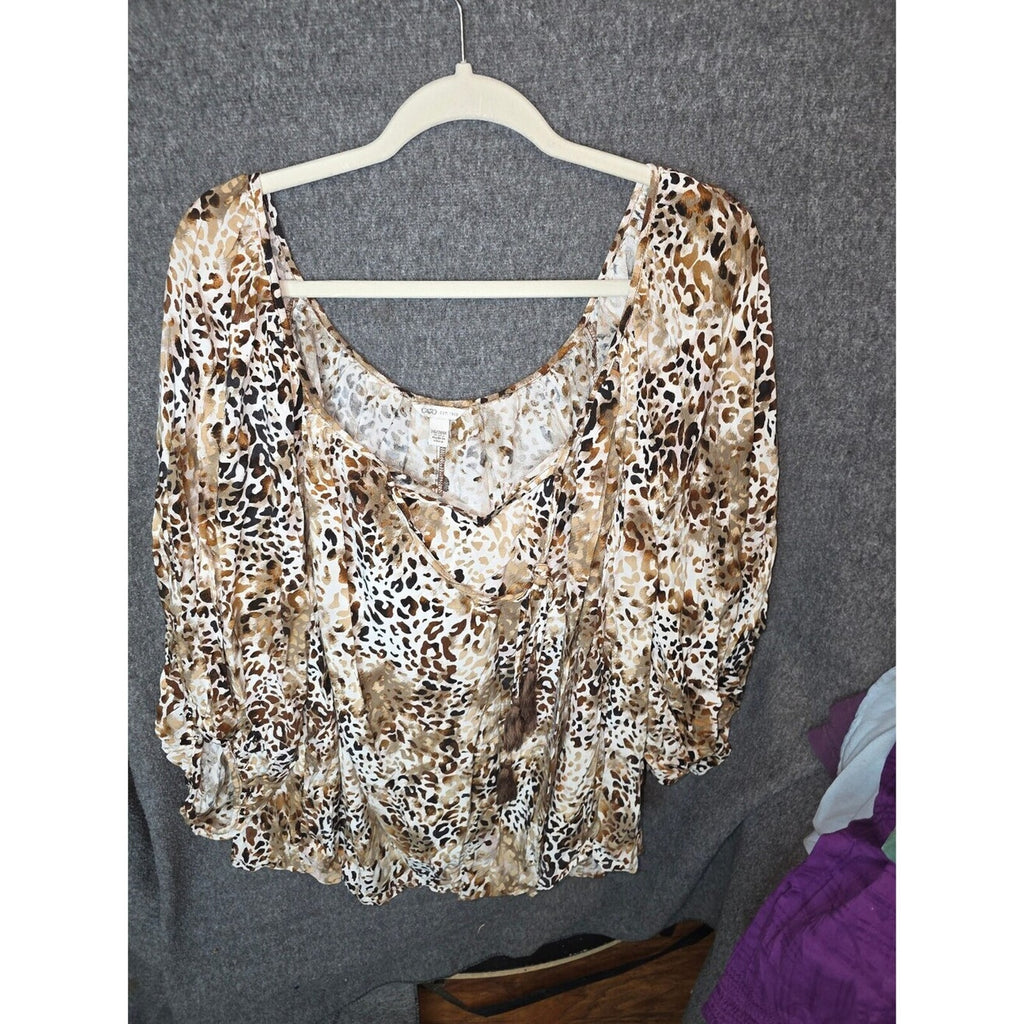 Cato Women's Brown Animal Print Blouse Size 2X