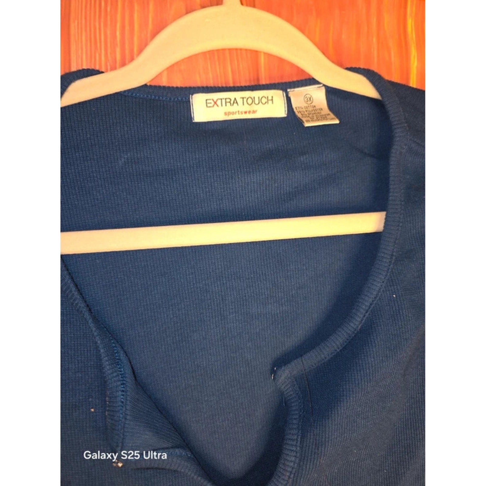 Extra Touch Sportswear Ribbed Knit Split Neck Top 3X Navy Blue