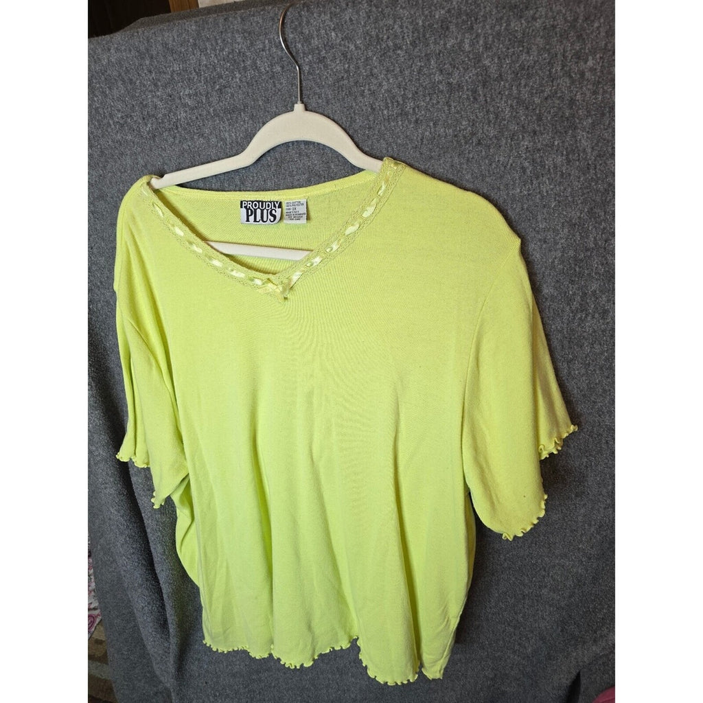 Proudly Plus Yellow Knit Top with Lace Trim and Bow Detail