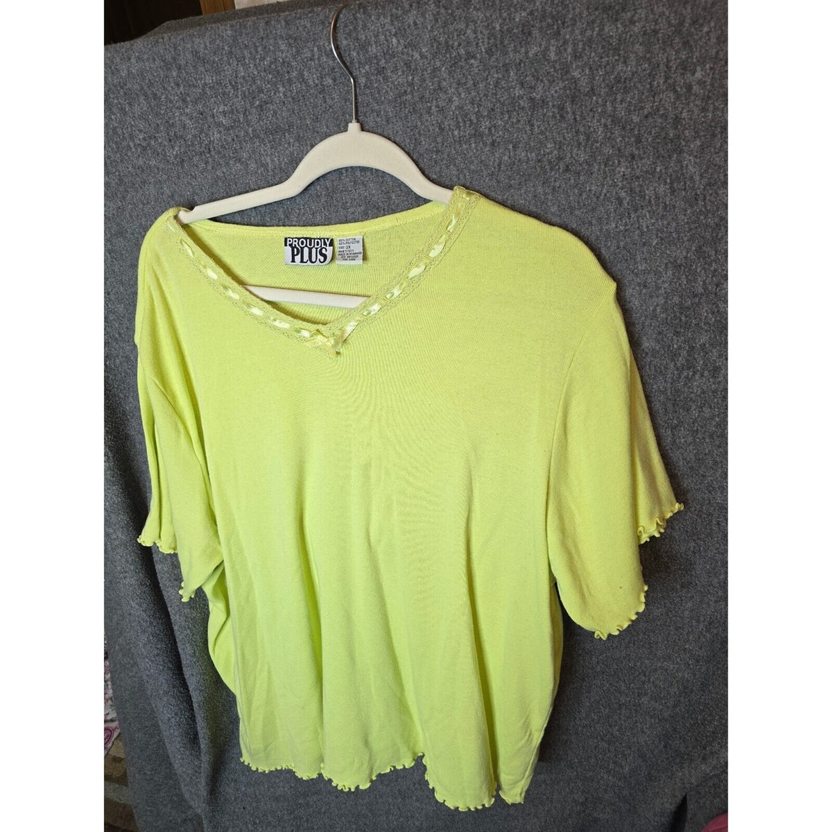 Proudly Plus Yellow Knit Top with Lace Trim and Bow Detail