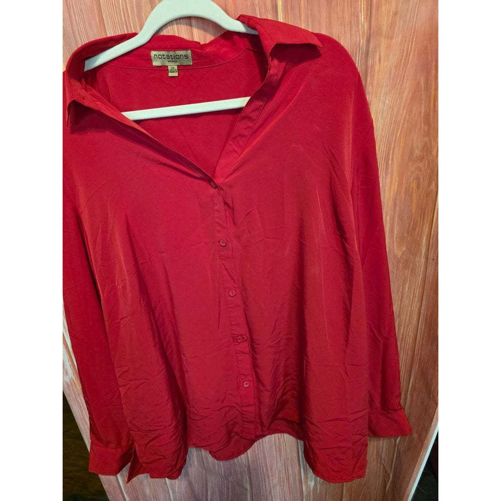Notations Woman Red Button Down Long Sleeve Shirt Size 3X