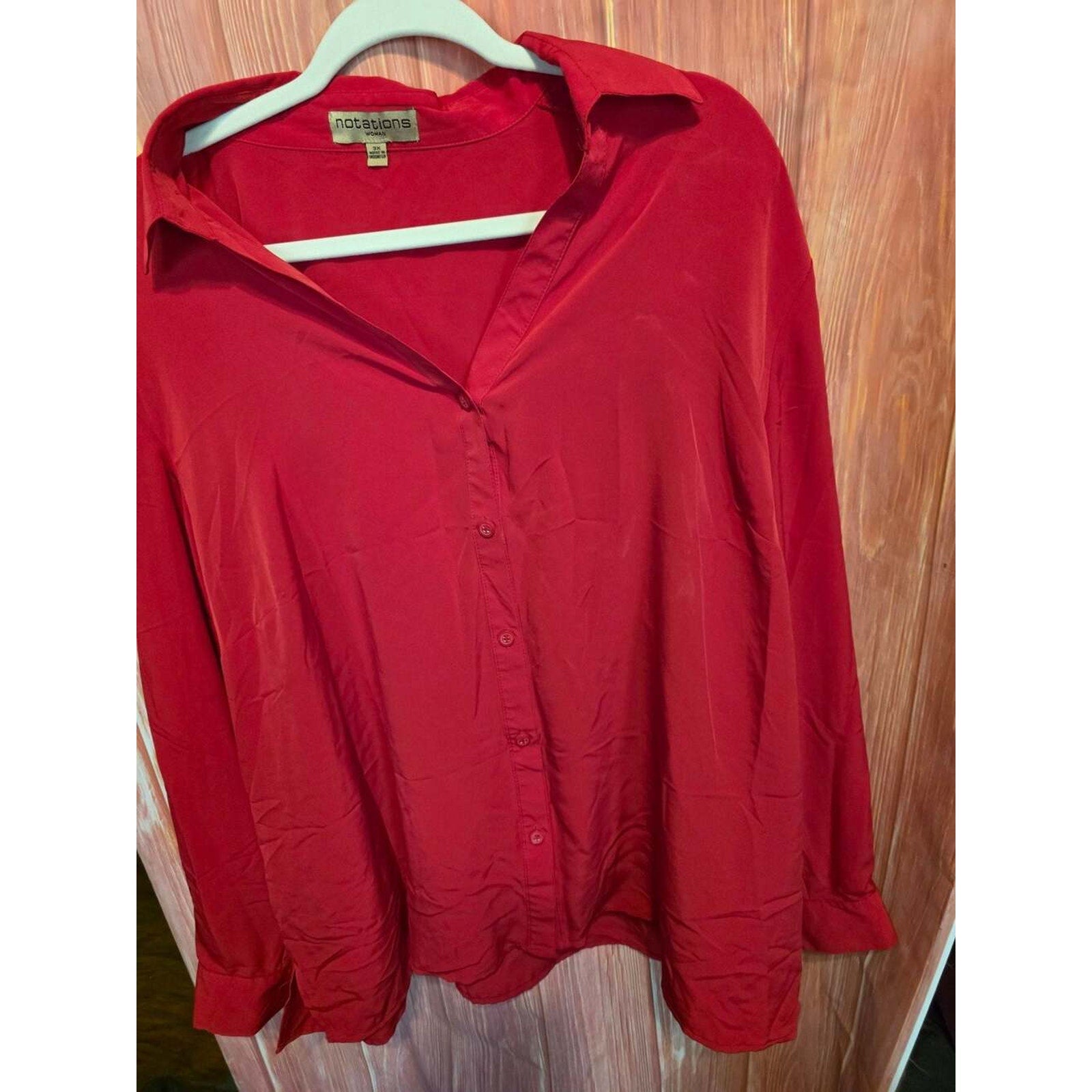 Notations Woman Red Button Down Long Sleeve Shirt Size 3X