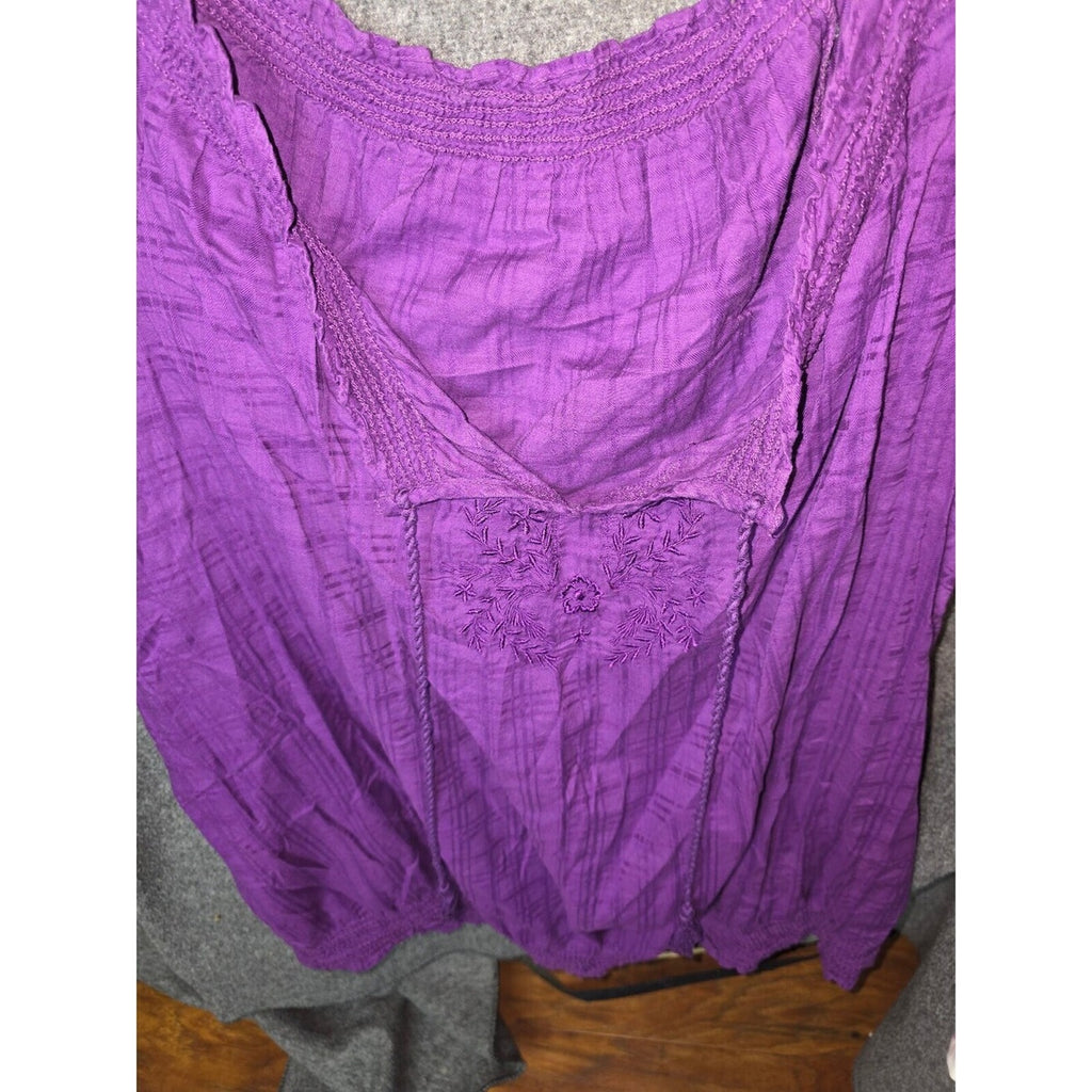 Purple Bohemian Style Embroidered Blouse 3X