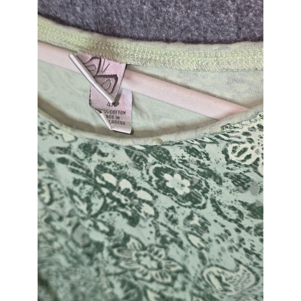 Green Floral Pattern Cotton T-Shirt Size 4X