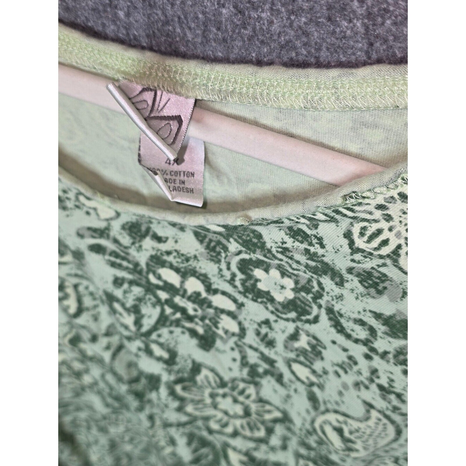 Green Floral Pattern Cotton T-Shirt Size 4X