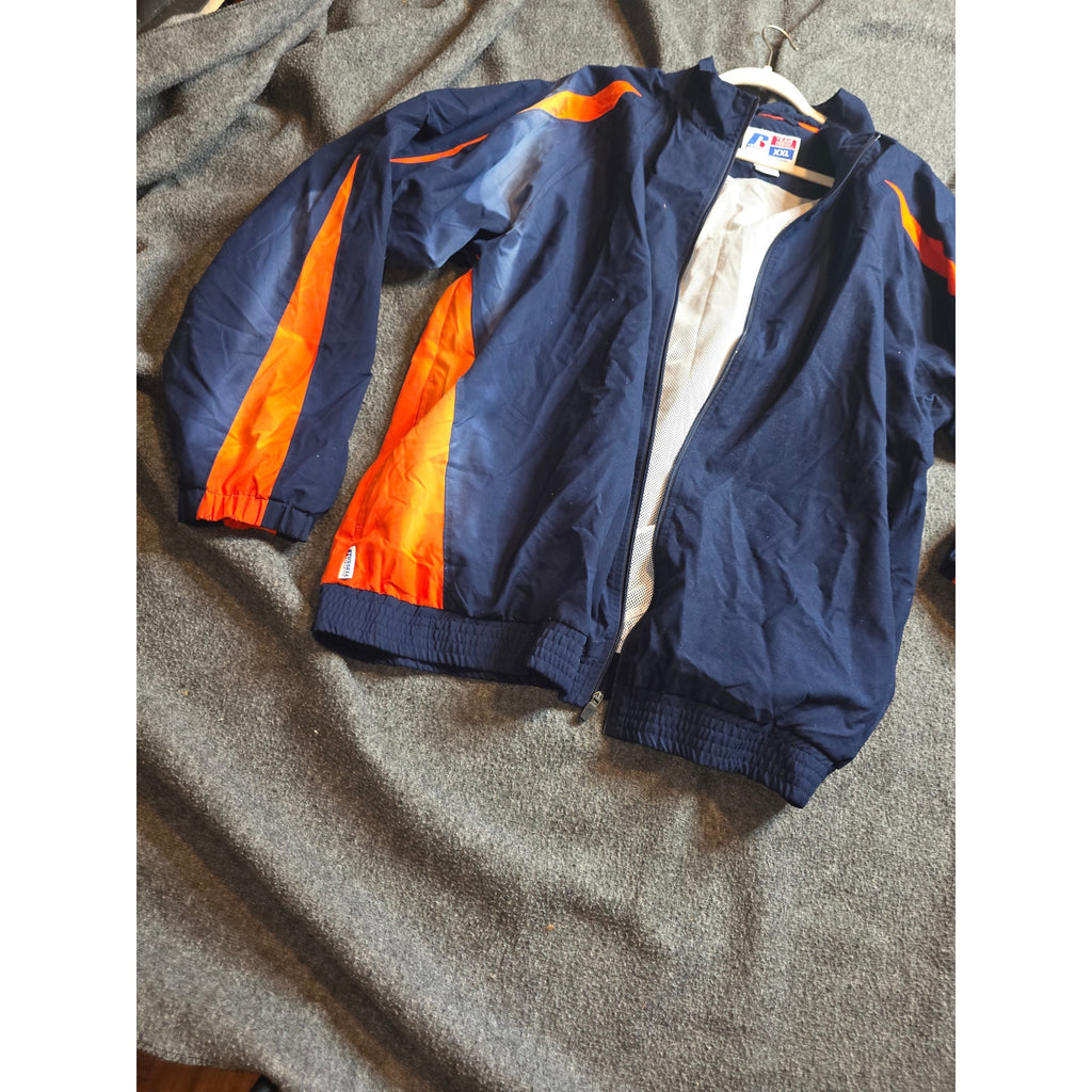 Russell Athletic Team Issue Windbreaker Warm Up Jacket XXL Navy Orange Mesh Line