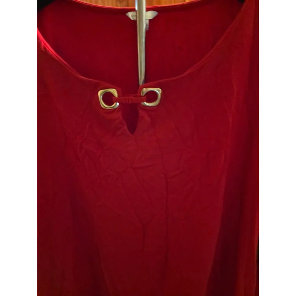 Cato Women’s 26/28W Red 3/4 Sleeve Keyhole Top with Grommet Hardware