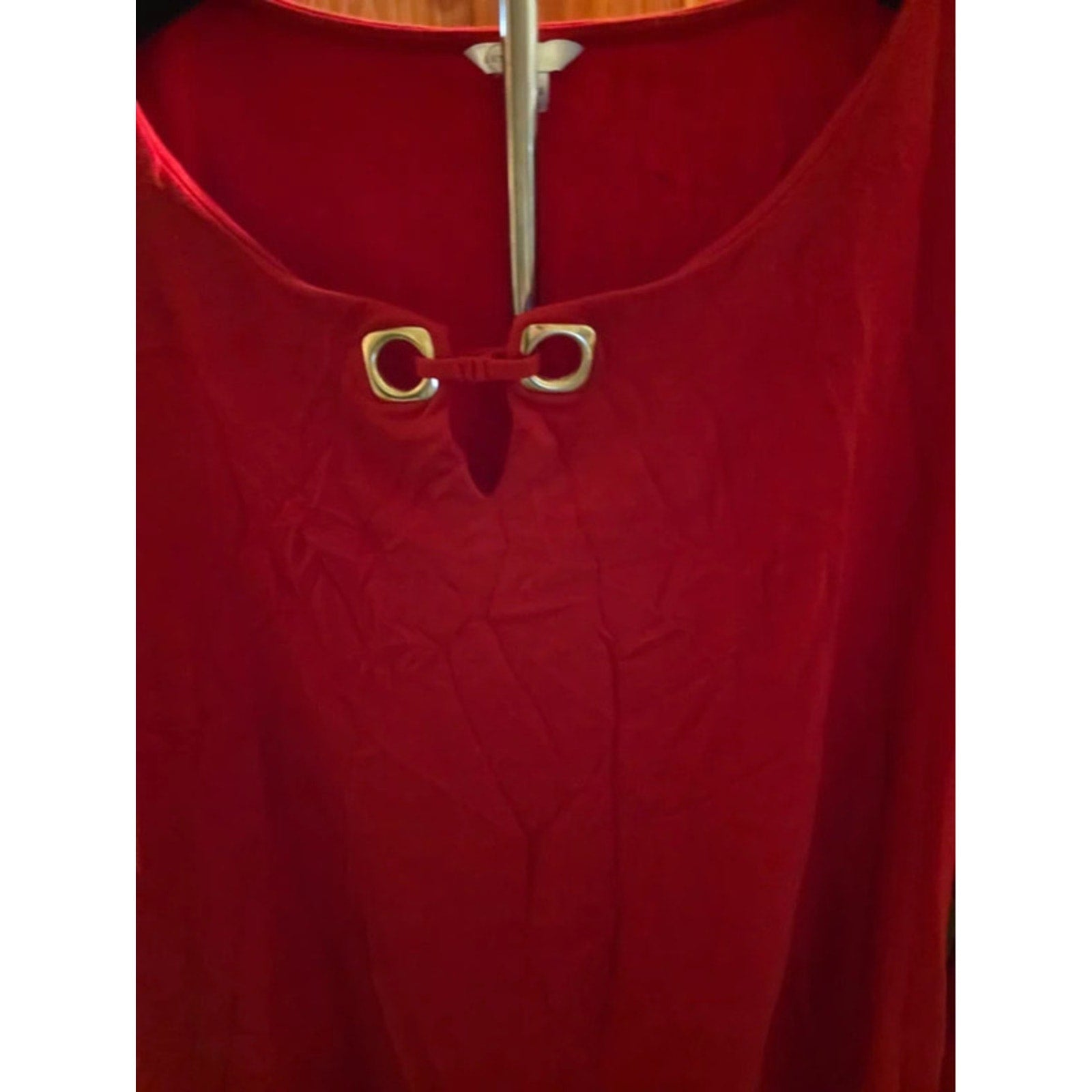 Cato Women’s 26/28W Red 3/4 Sleeve Keyhole Top with Grommet Hardware