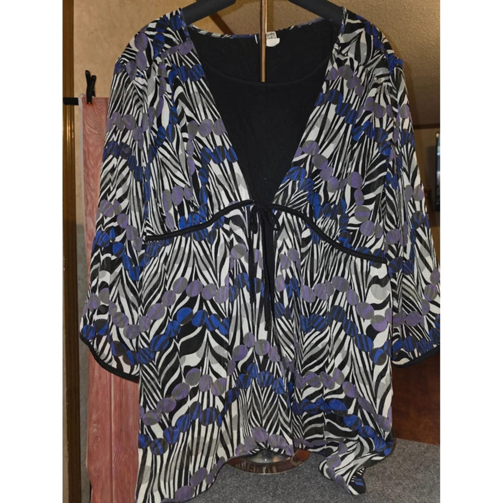 Studio 1940 Women’s 30/32W Purple Zebra Abstract Chiffon Layered Tie-Front Top