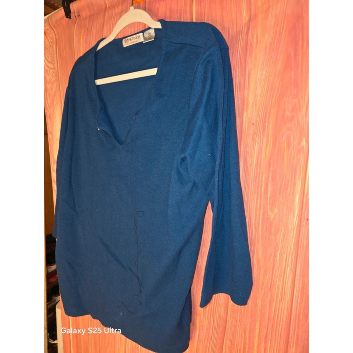 Extra Touch Sportswear Ribbed Knit Split Neck Top 3X Navy Blue