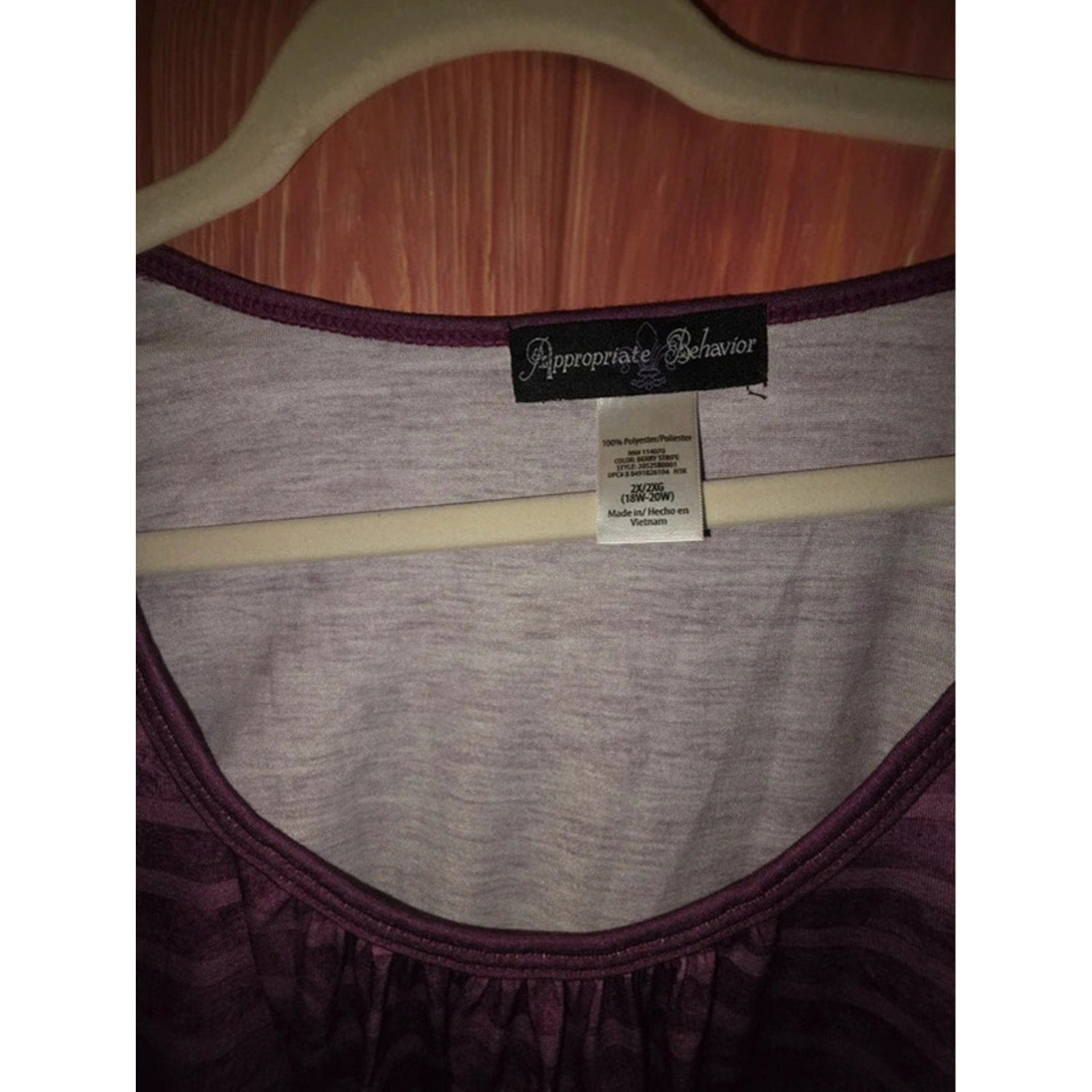Appropriate Behavior Berry Purple Striped Ruched Sleeve Scoop Neck Top 2X