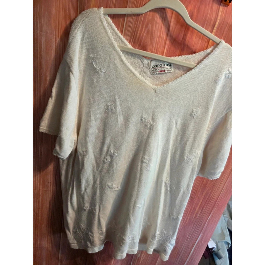 Carolina Colours Plus Womens Ivory White Embroidered Floral Knit Short Sleeve