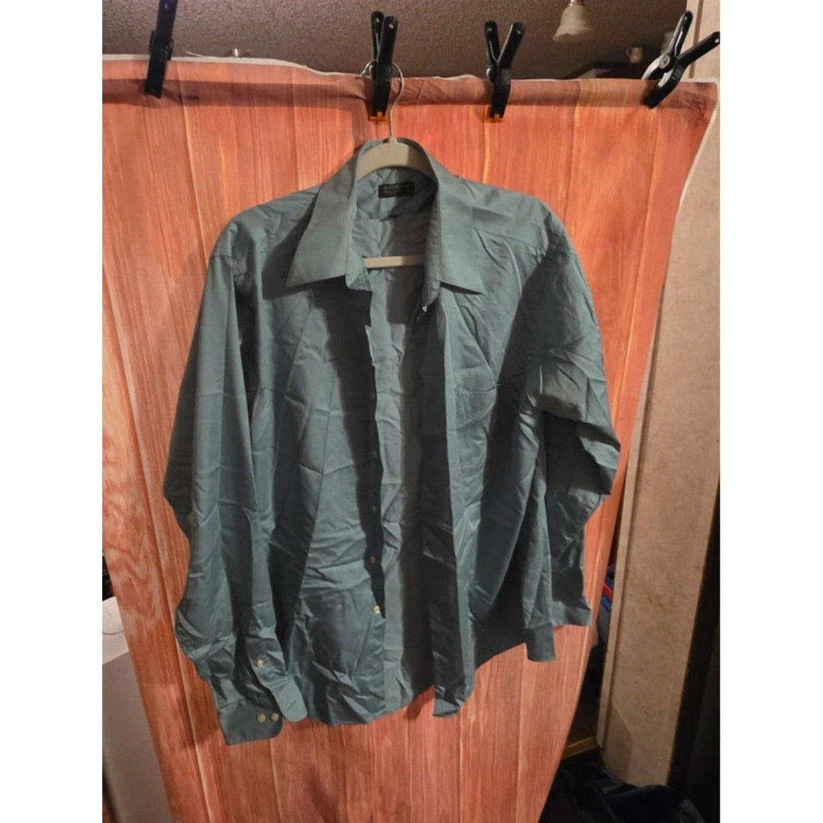 Arrow Mens Large Wrinkle Free Dress Shirt Long Sleeve Sage Mint Green 16.5 36/37