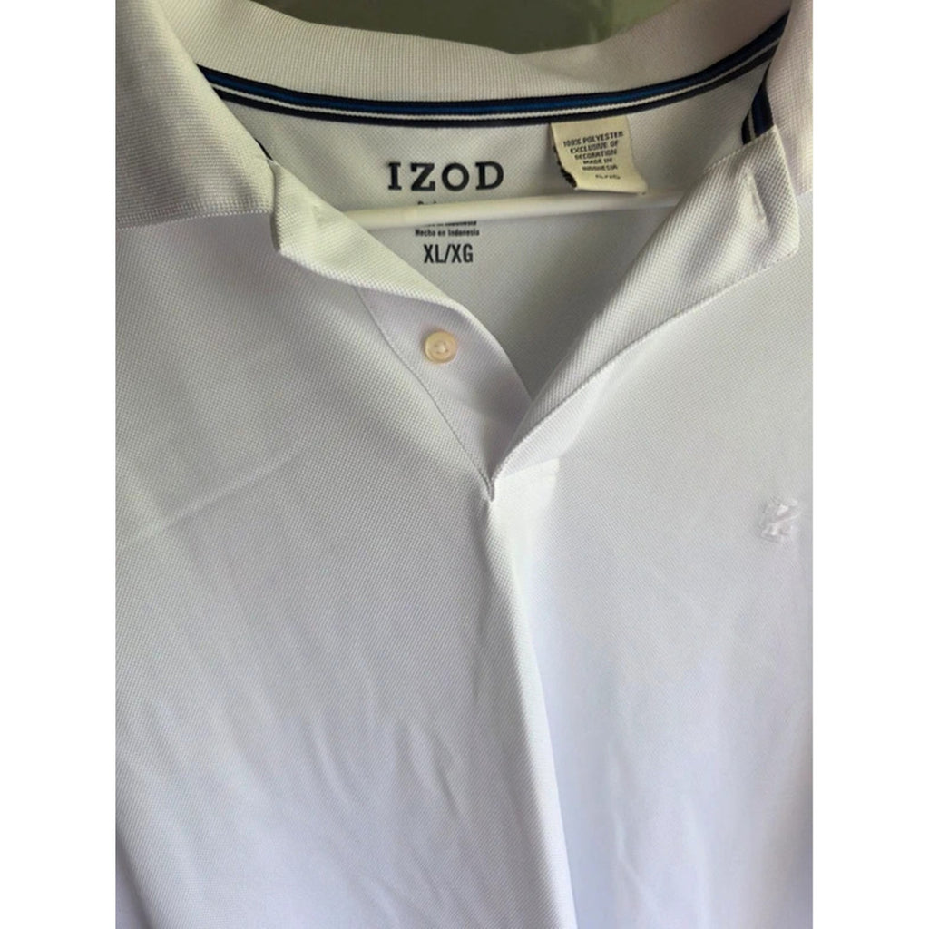 IZOD Performance Mens Size XL Solid White Golf Polo Tipped Collar Sleeve