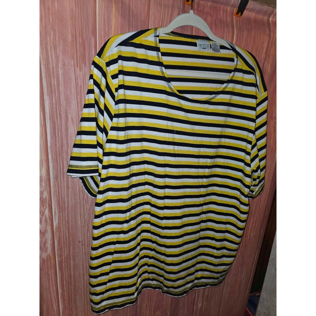 Carolina Colours Plus Yellow Black White Striped Short Sleeve T-Shirt Size 26W