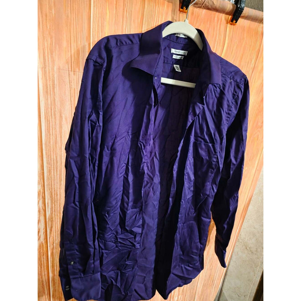 Van Heusen Lux Sateen Regular  Purple Dress Shirt Size 16.5 34/35