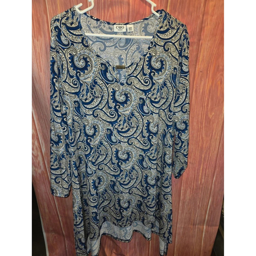 Chic Cato Paisley V-Neck Top Plus Size 18W 20W Sharkbite Hem