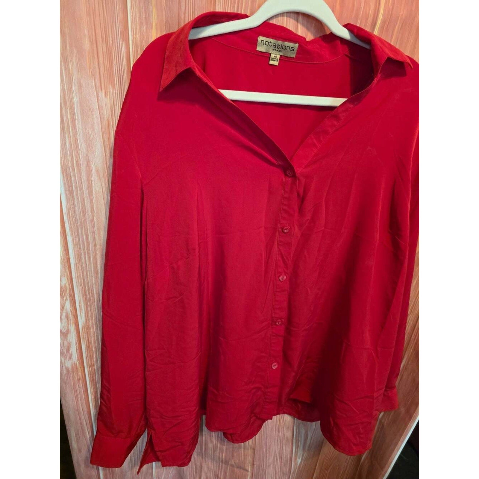 Notations Woman Red Button Down Long Sleeve Shirt Size 3X
