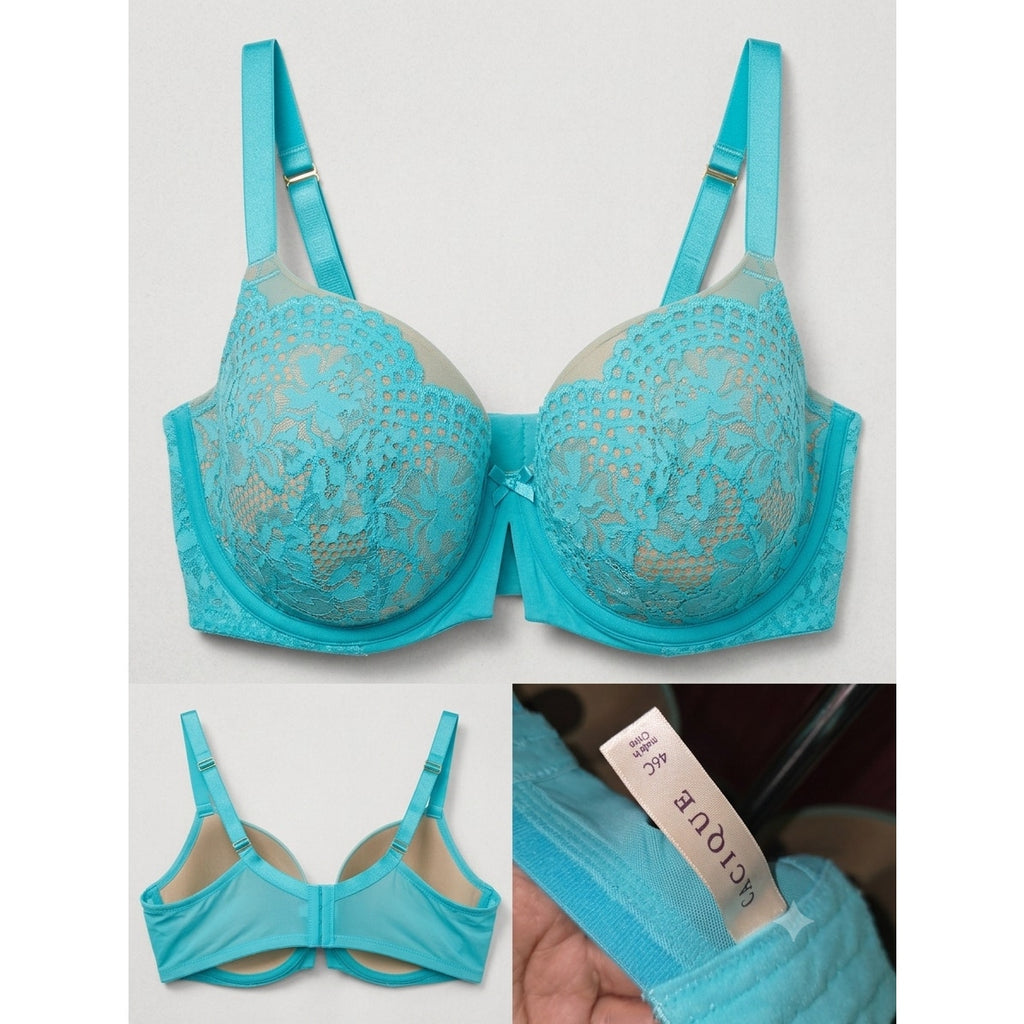 Cacique Lane Bryant Turquoise Lace Balconette Bra 46C (MSRP $55)