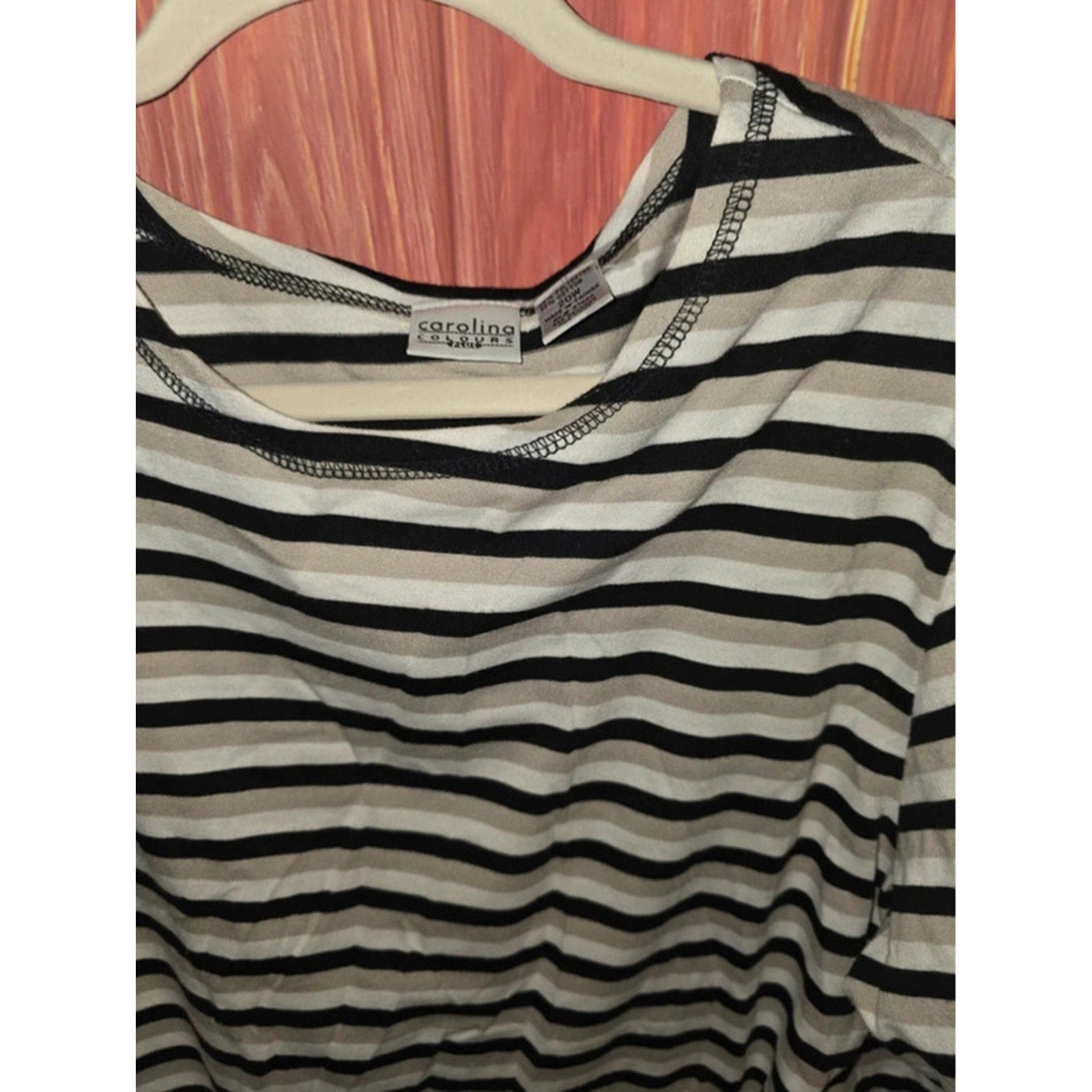 Carolina Colours Plus Striped Short Sleeve T-Shirt Top Tan Black White 20W