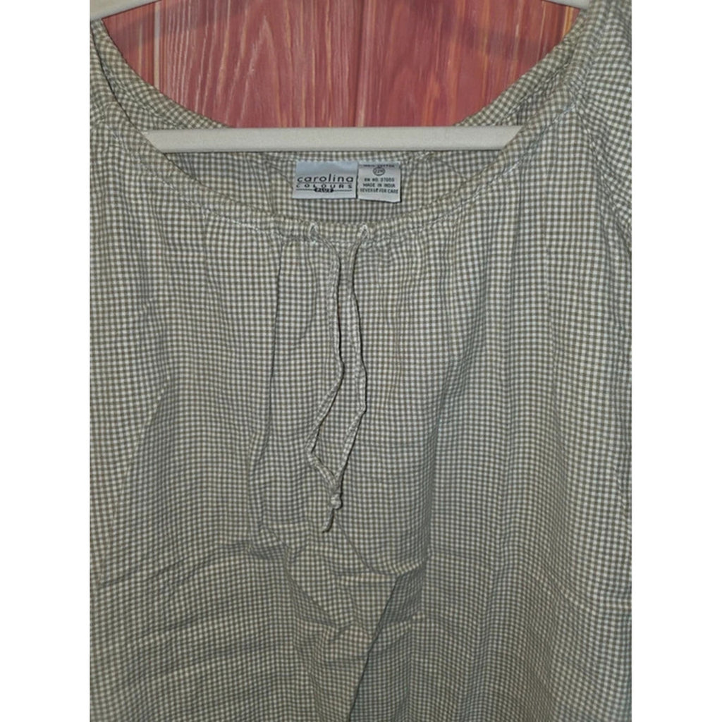 Carolina Colours Plus Tan White Gingham Puff Sleeve Peasant Top 22W