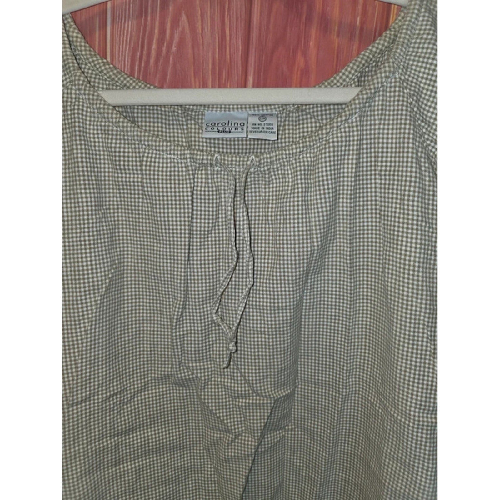 Carolina Colours Plus Tan White Gingham Puff Sleeve Peasant Top 22W