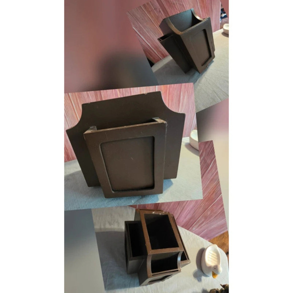 Espresso Wood Desktop Organizer Caddy w/ Built-In Picture Frames & Storage Slots