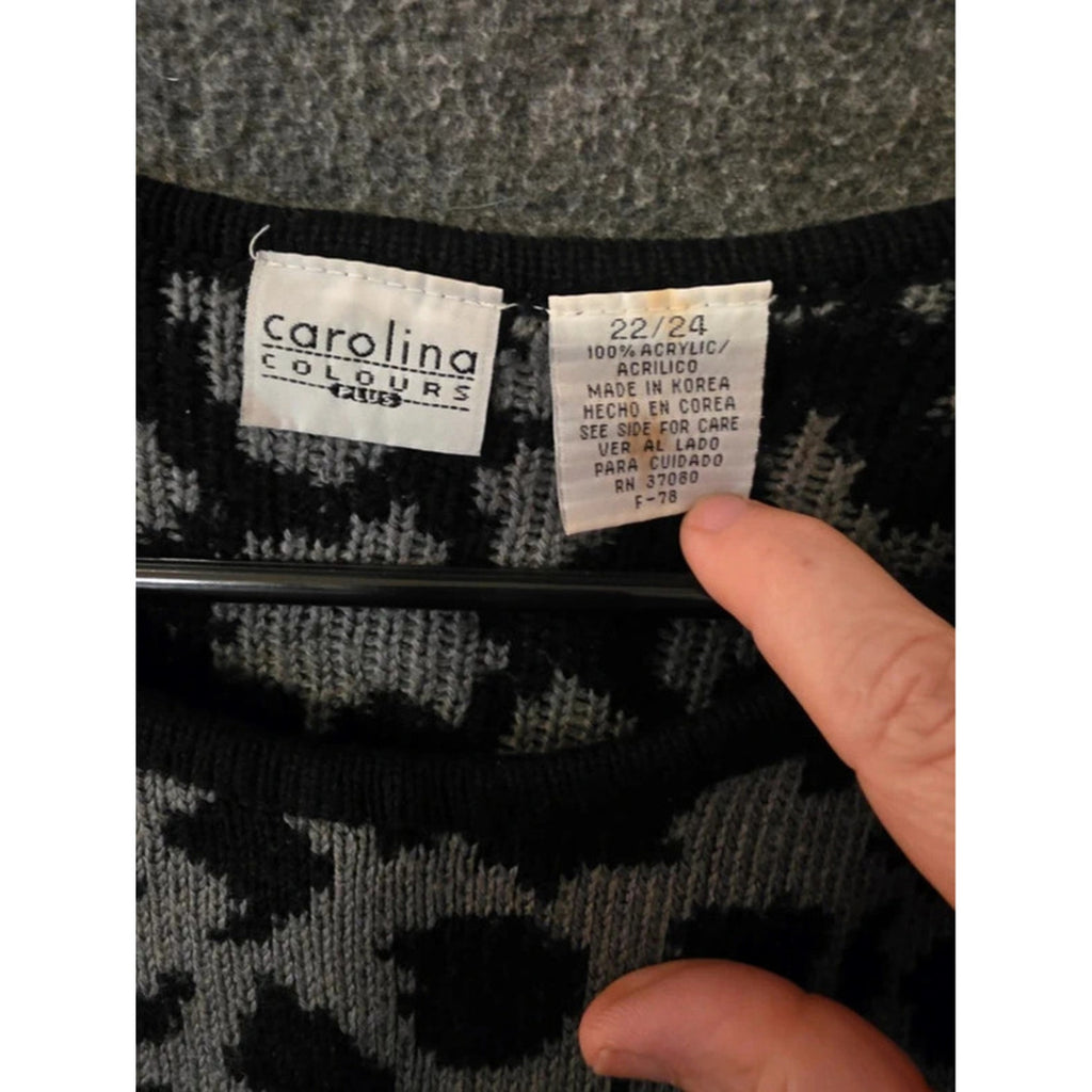 Carolina Colours Womens 22/24 Vintage Grey Black Leopard Animal Print Sweater