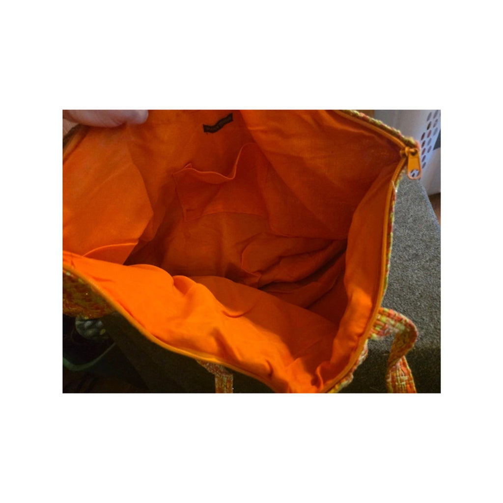 Bijoux Terner Orange Lime Woven Raffia Straw Tote Bag Sparkle Shimmer Beach
