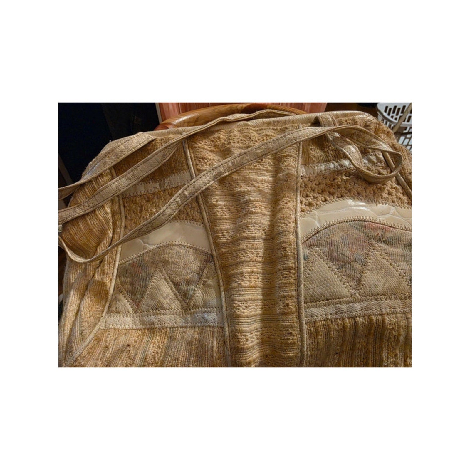 Vintage Cream Chenille Tapestry Patchwork Doctor Frame Satchel Shoulder Handbag