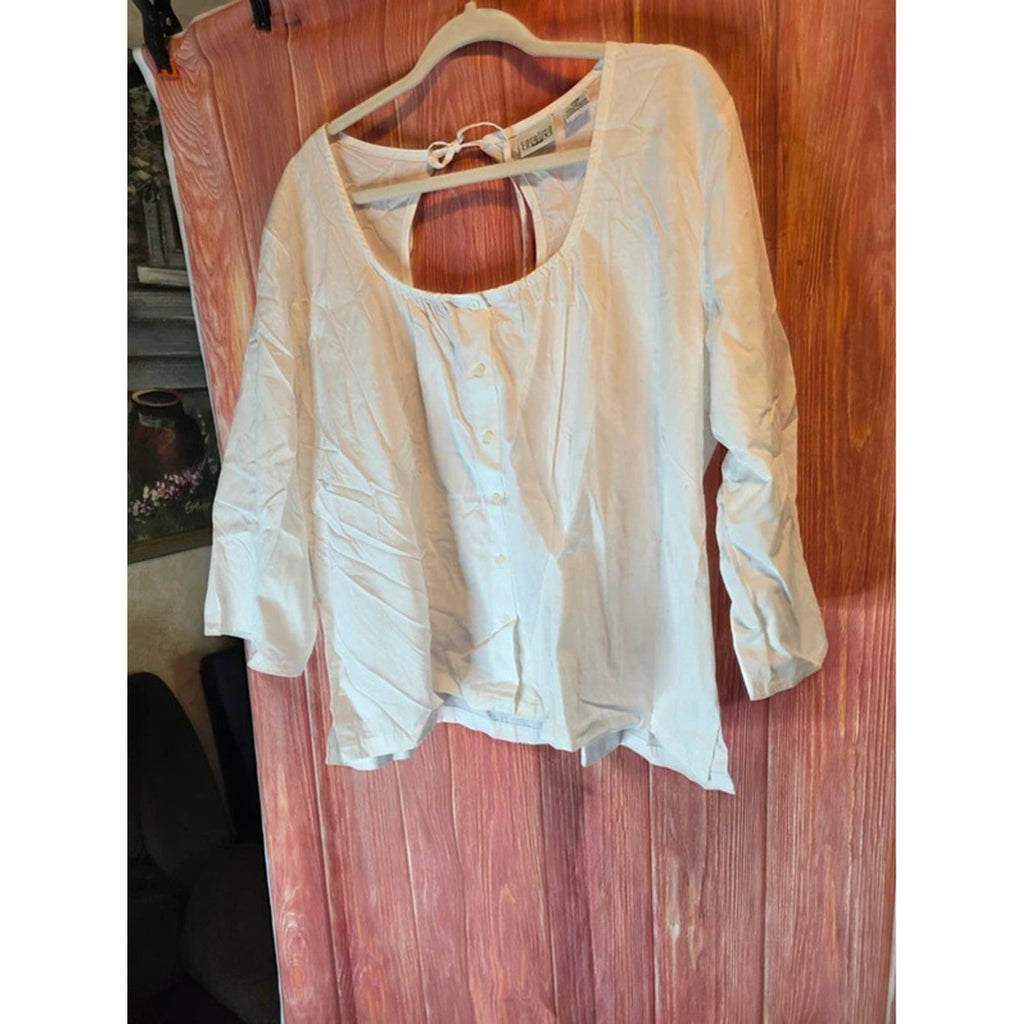 Carolina Colours Plus White 100% Cotton Peasant Blouse 24W Tie Back