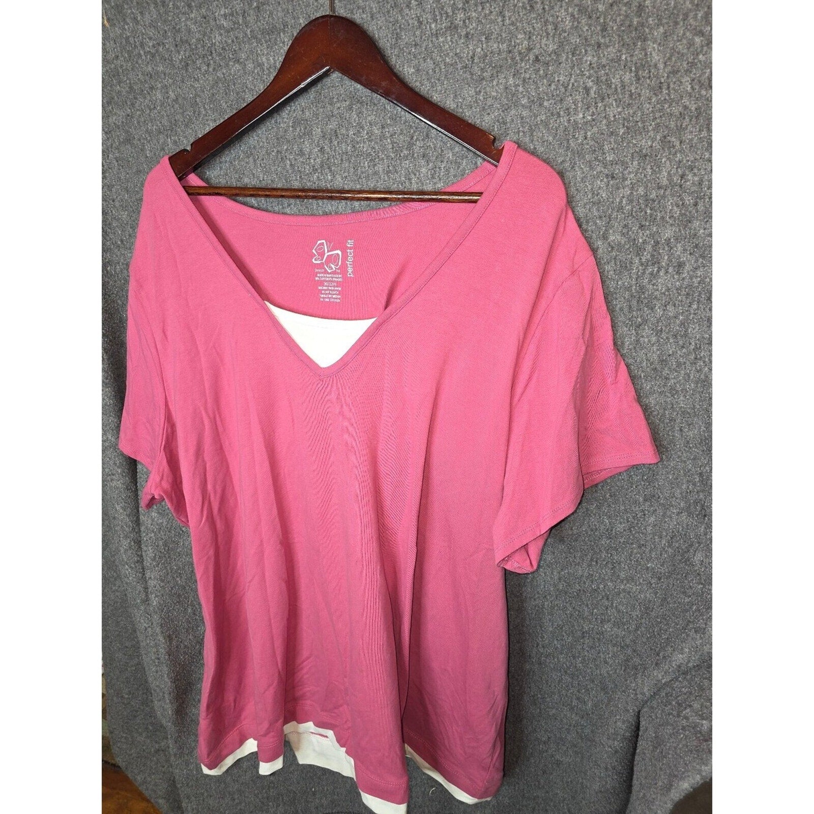 Butterfly Perfect Fit Pink and White Layered V-Neck T-Shirt 30/32