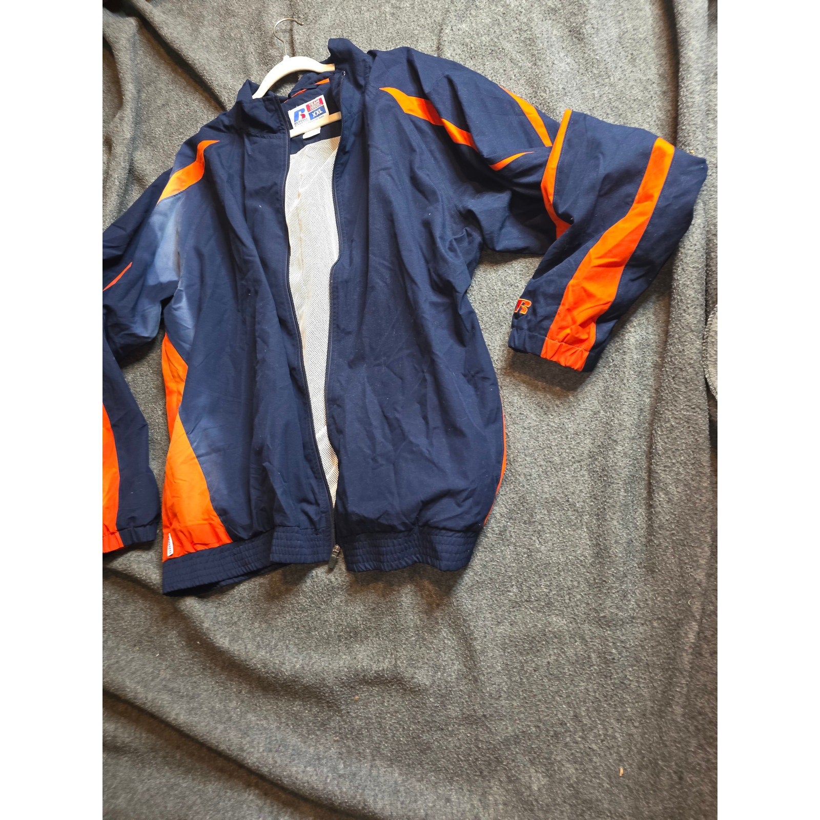 Russell Athletic Team Issue Windbreaker Warm Up Jacket XXL Navy Orange Mesh Line