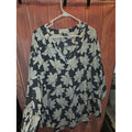 EST. 1946 3X Floral Polka Dot Chiffon Blouse Black White Yellow Roll Tab Sleeve