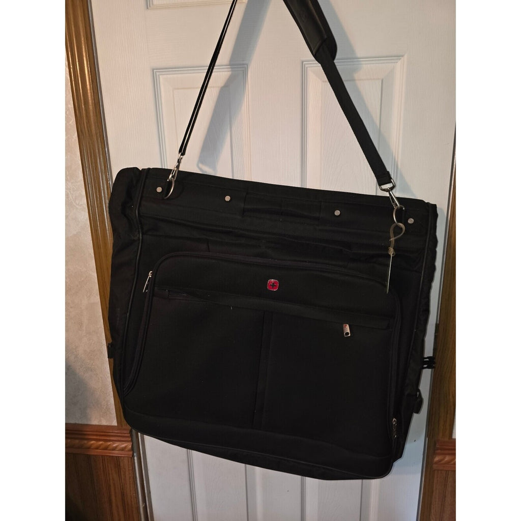 Black garment bag with shoulder strap