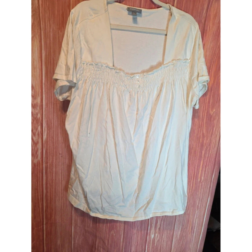 Essentials White Smocked Ruffle Square Neck Peasant Top 3X Plus Size