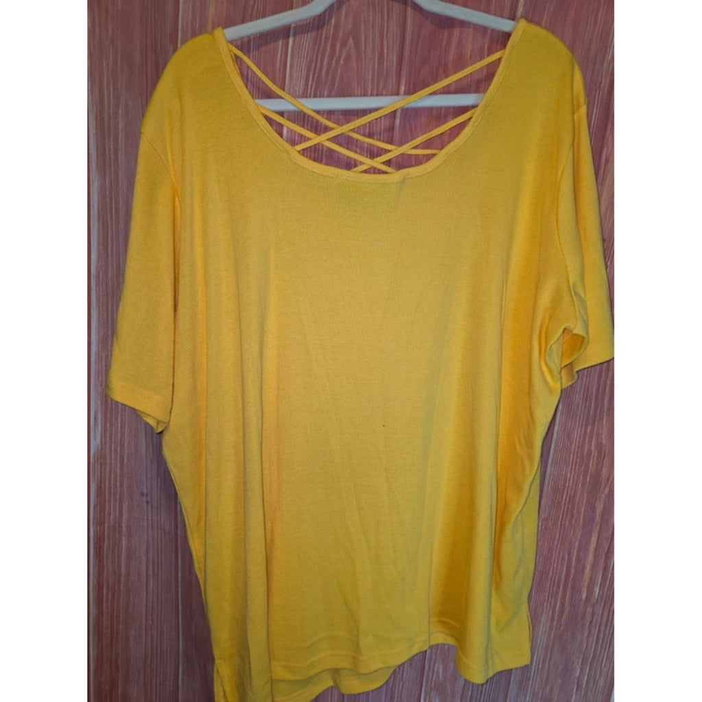 Fiorlini International Yellow Crisscross Strappy Scoop Neck Top 20W Plus