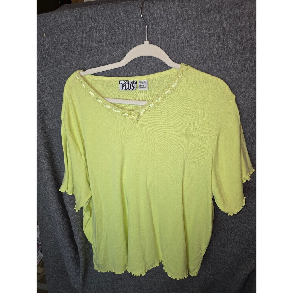 Proudly Plus Yellow Knit Top with Lace Trim and Bow Detail