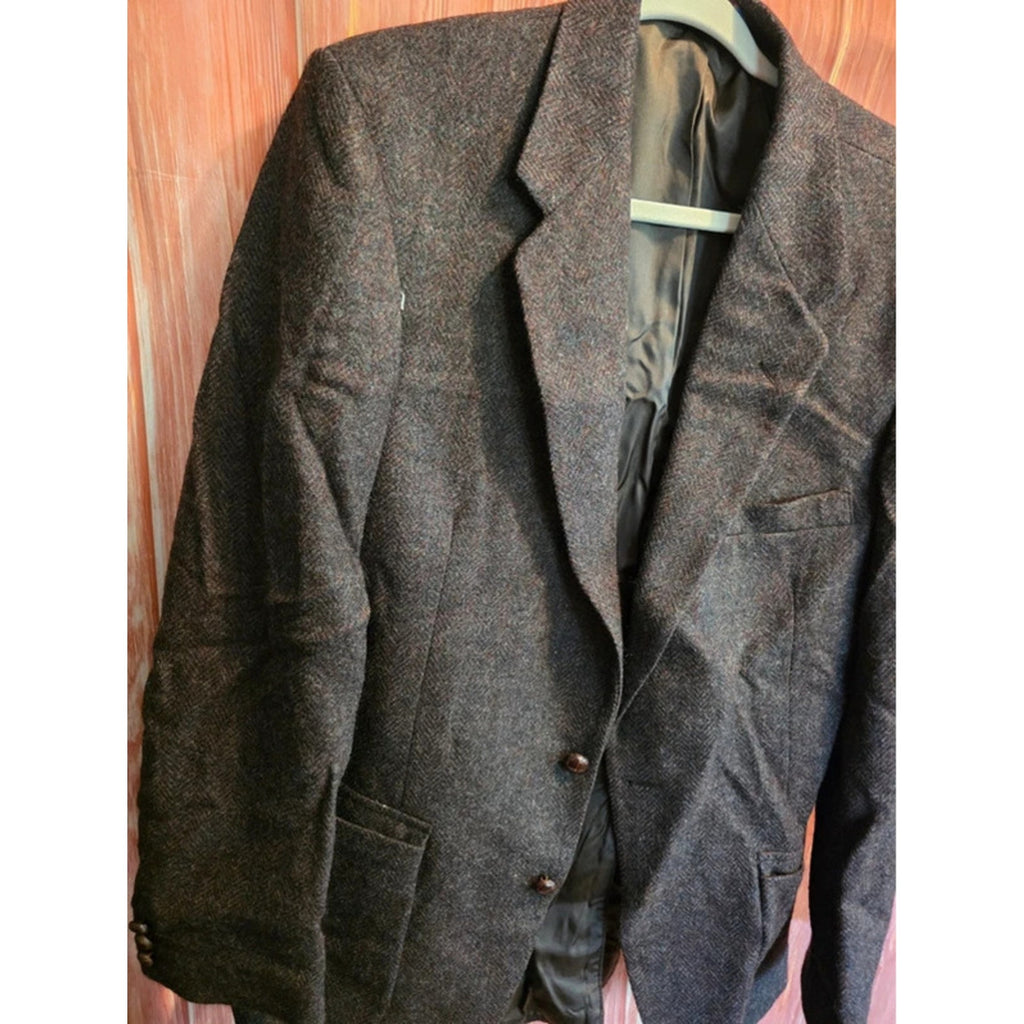 Vintage Wm F Farah Mens 100% Pure Wool Tweed Herringbone Blazer Sport Coat Brown