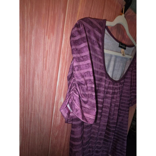 Appropriate Behavior Berry Purple Striped Ruched Sleeve Scoop Neck Top 2X