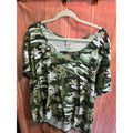 Fiorini International Plus Size Green Camouflage Floral Scoop Neck Short Sleeve