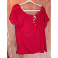 Carolina Colours Plus Red Beaded Drawstring Scoop Neck Peasant Top 20W