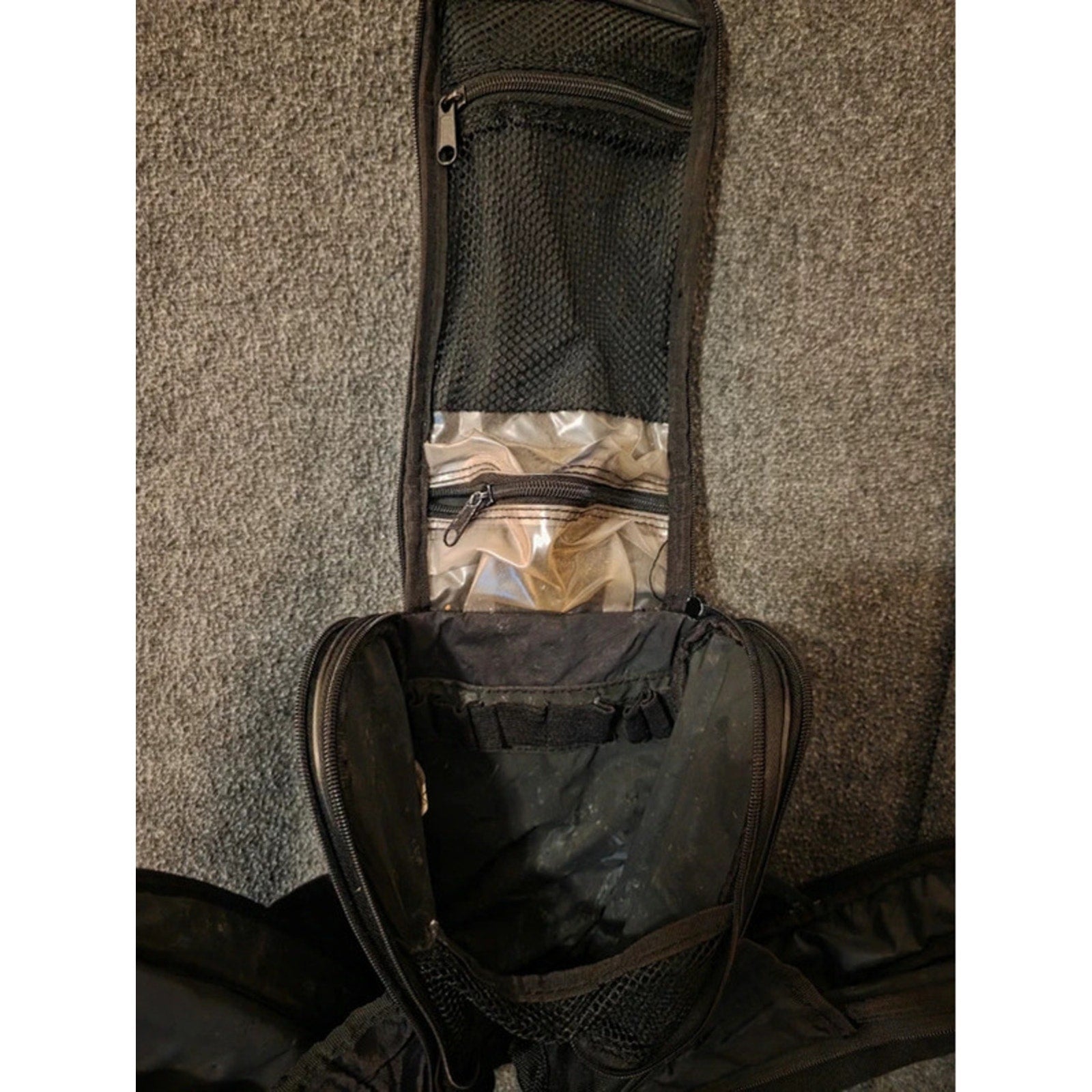 Hanging Travel Toiletry Bag Makeup Organizer Black Multiple Pockets Mirror Hook